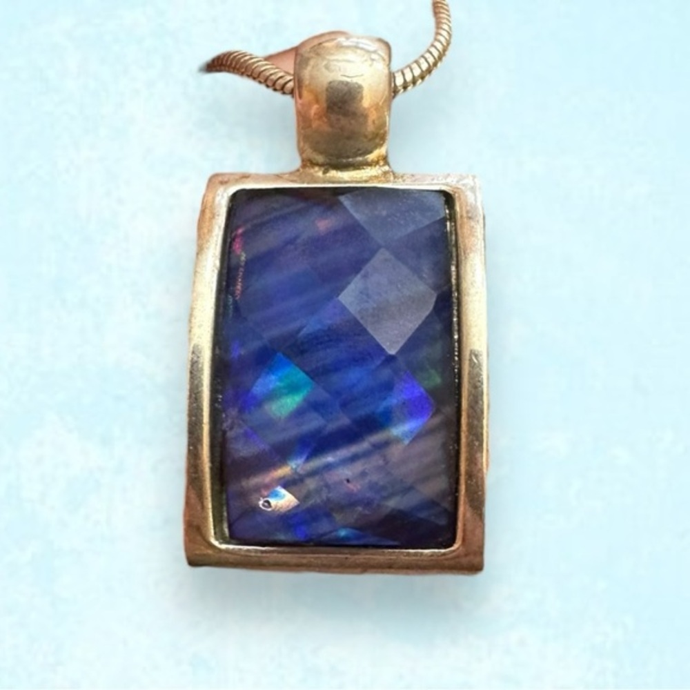 Women’s KC Vintage Faux Labradorite Pendant Silver Snakebone Chain Necklace